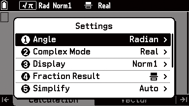 settings screen