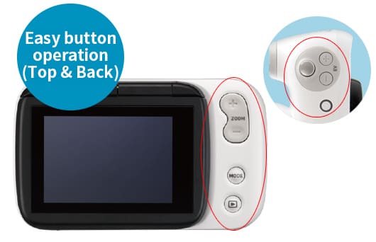  DZ-D100M with info badge describing the easy button operation on top and back