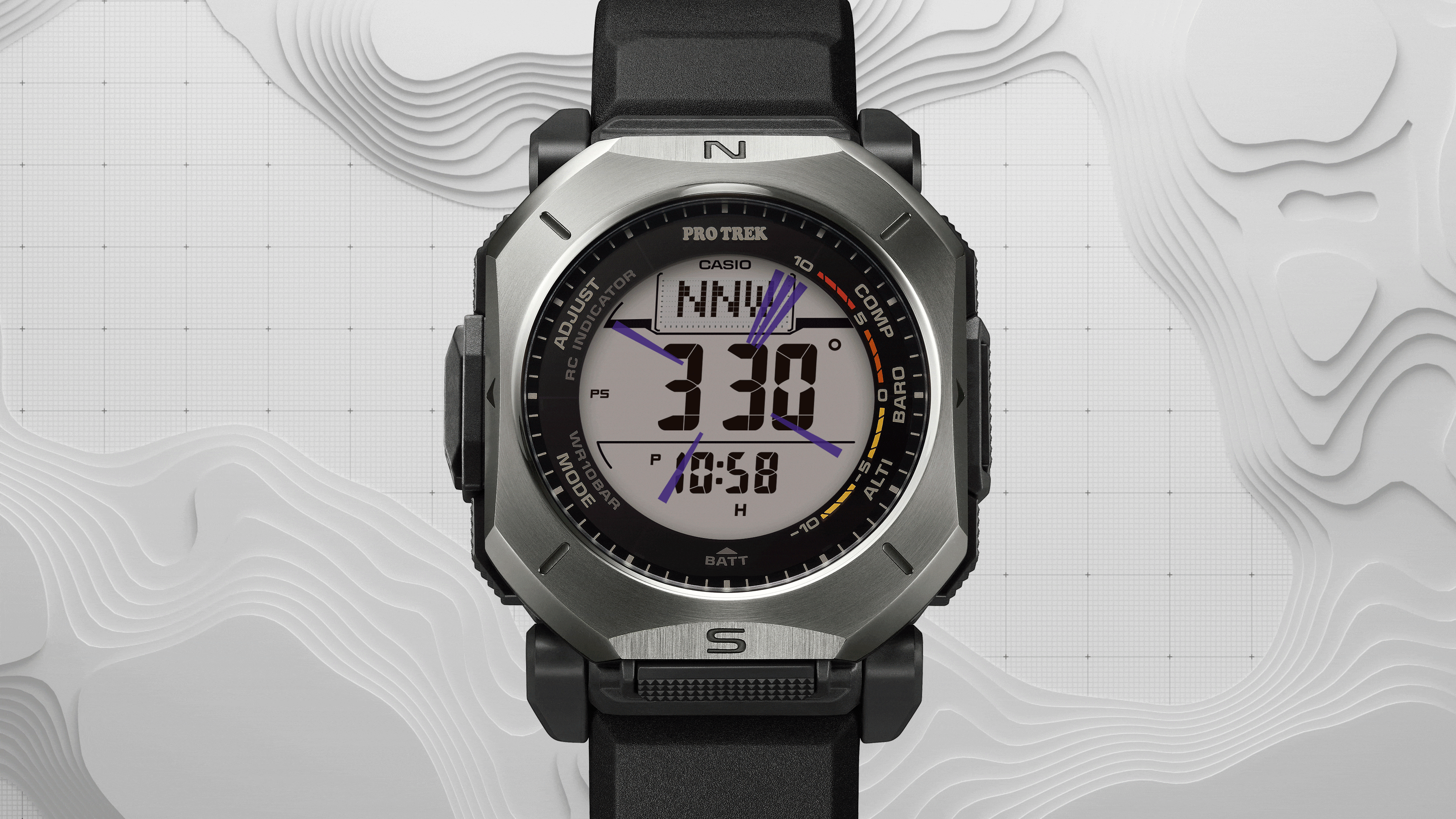 Imagen del PRW-69Y-1, que cuenta con una pantalla LCD de doble capa para mejorar la legibilidad de la brújula