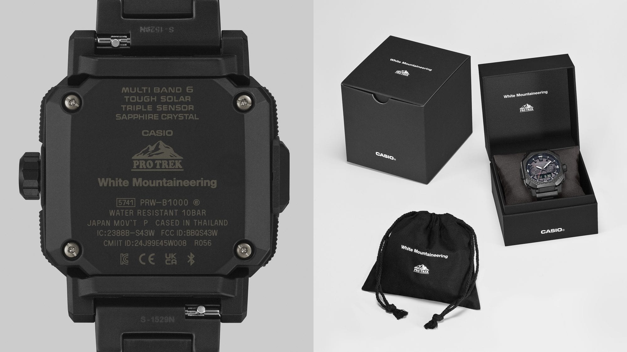 Fotografía del logotipo grabado en la parte posterior de la carcasa del reloj y el empaque especial