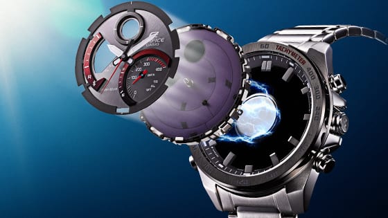 Representación del diseño del módulo solar en el reloj de pulsera ECB-900DB-1A