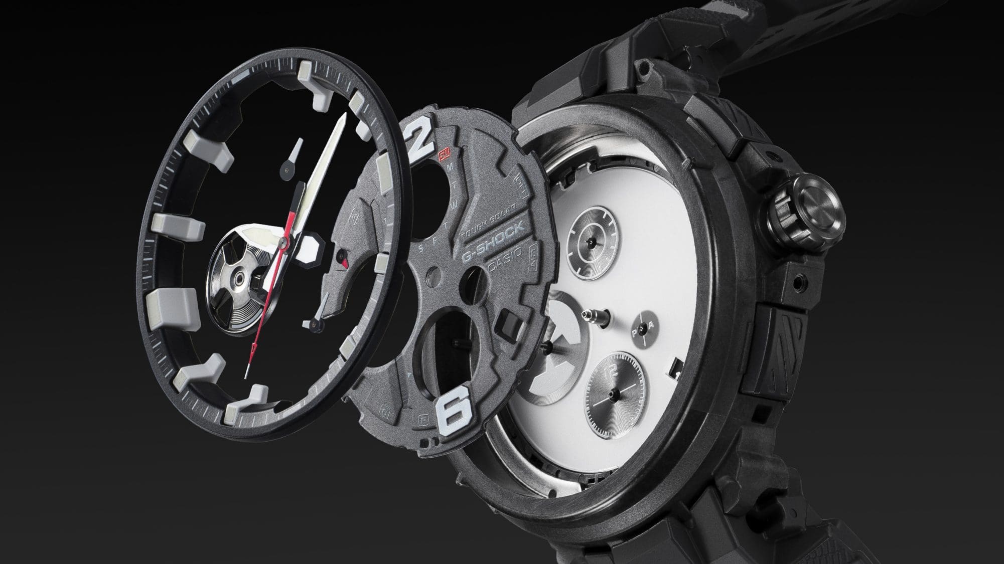 Los elementos individuales de la esfera de tres capas de los relojes de piloto Gravitymaster GR-B300