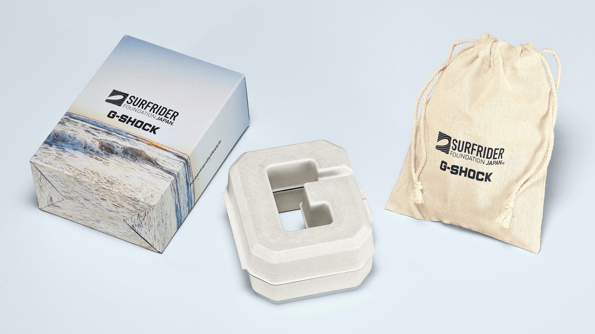 Embalaje especial con la marca y bolsa de algodón del reloj surfrider collaboration