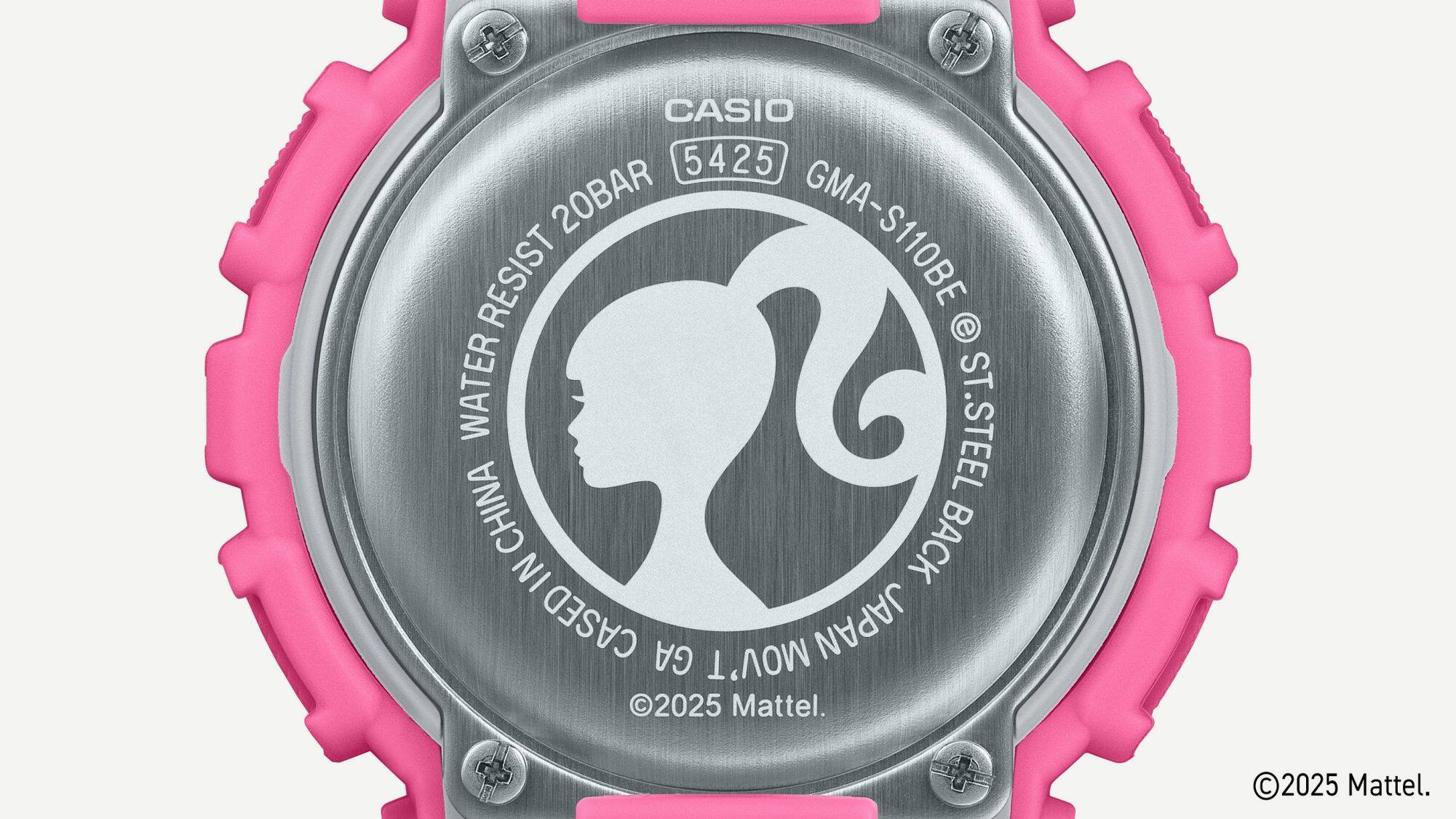 Grabado del contorno de Barbie en la parte trasera del reloj de pulsera GMA-S110.