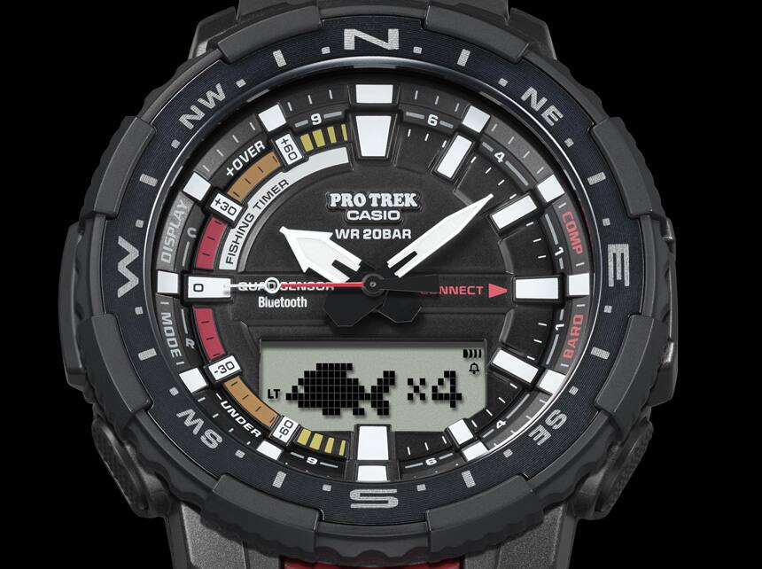 Primer plano de la pantalla del Pro Trek PRT-B70-1 con indicador Fishing Mark