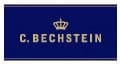 Letras «C. Bechstein» con una corona sobre la H en dorado sobre fondo azul oscuro