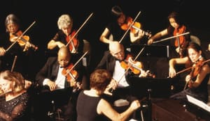 Una orquesta de cuerda clásica tocando