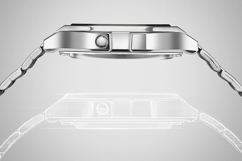 Vue latérale du boîtier plat de la montre-bracelet A158.