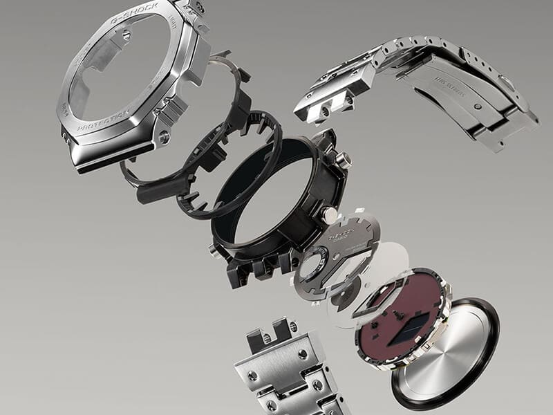Les différents composants de la montre Casio G-Shock GM-B2100D-1A en acier inoxydable