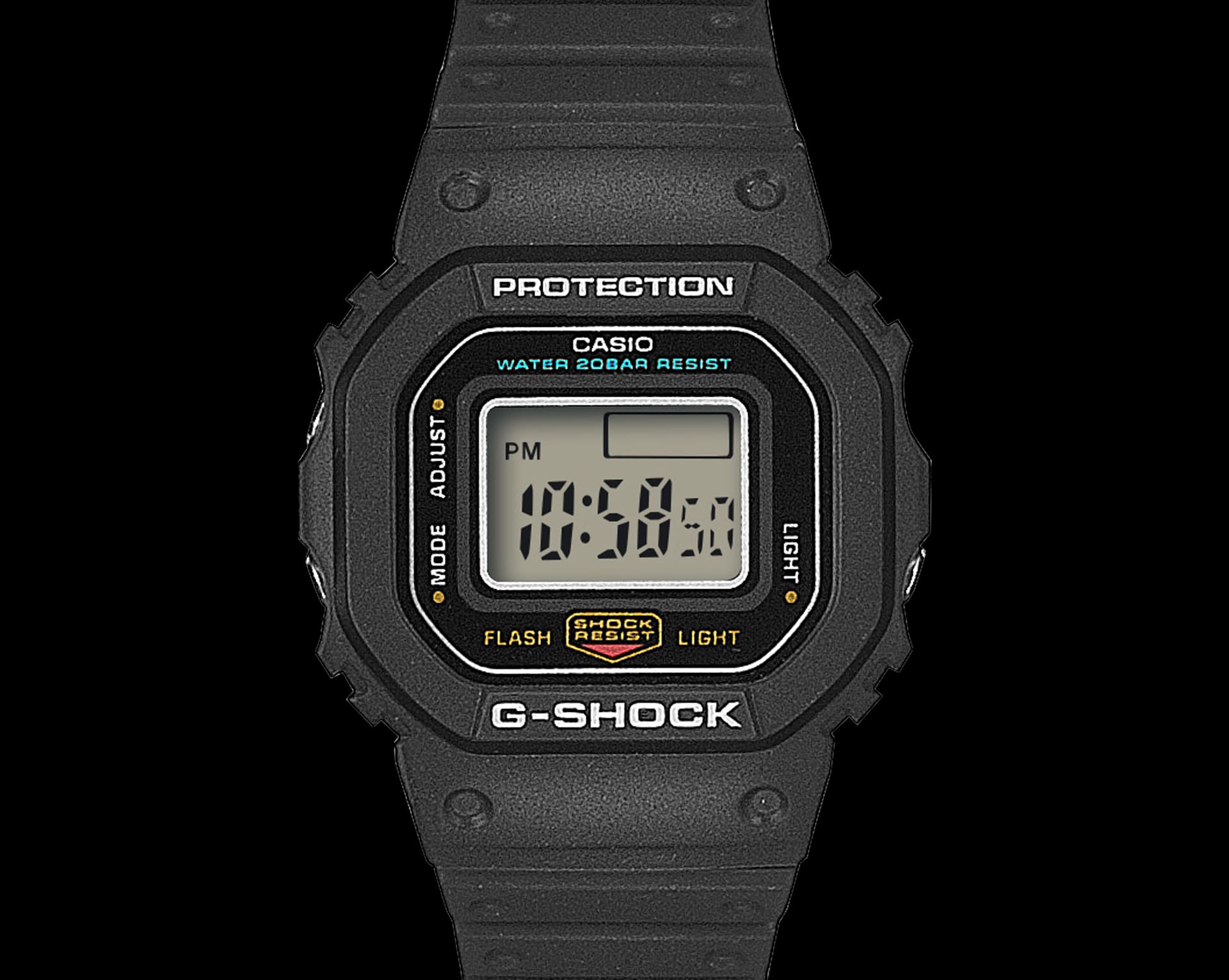 Gros plan sur le cadran numérique de la G-SHOCK NANO ringwatch noire