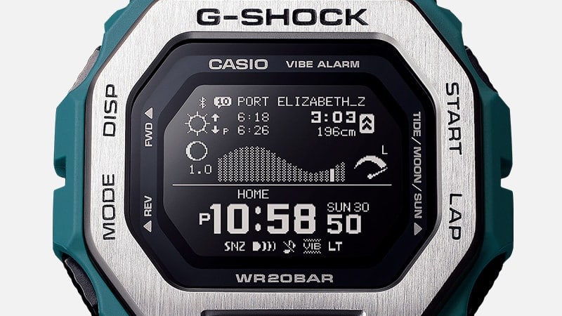L'écran très lisible d'une montre de sport GBX-100-2A de la nouvelle ligne sportive G-LIDE de Casio