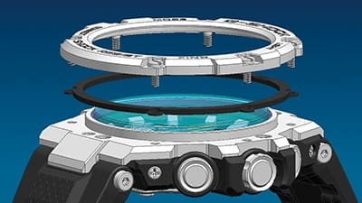 Illustration du boîtier et de la structure Layer Guard de la lunette