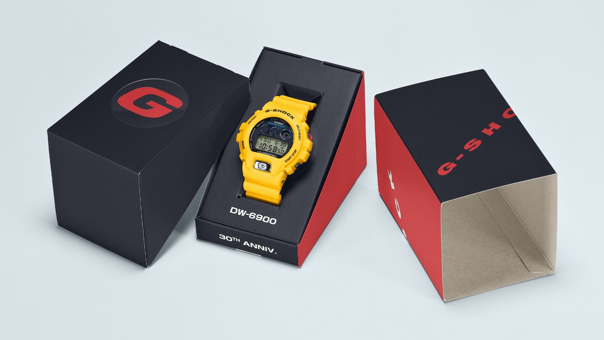 Version jaune de l’emballage spécial de la montre numérique DW-6900.