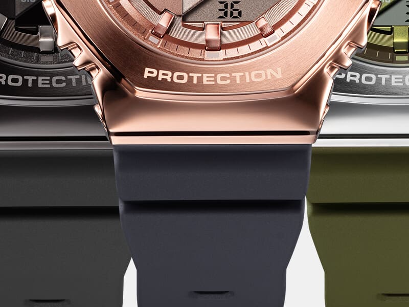 Trois modèles Casio G-Shock GM-B2100 avec des bracelets de couleurs différentes
