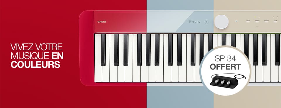 Le Privia PX-S1100 en differents couleurs, Au-dessus, l'inscription "vivez votre musique en couleurs"