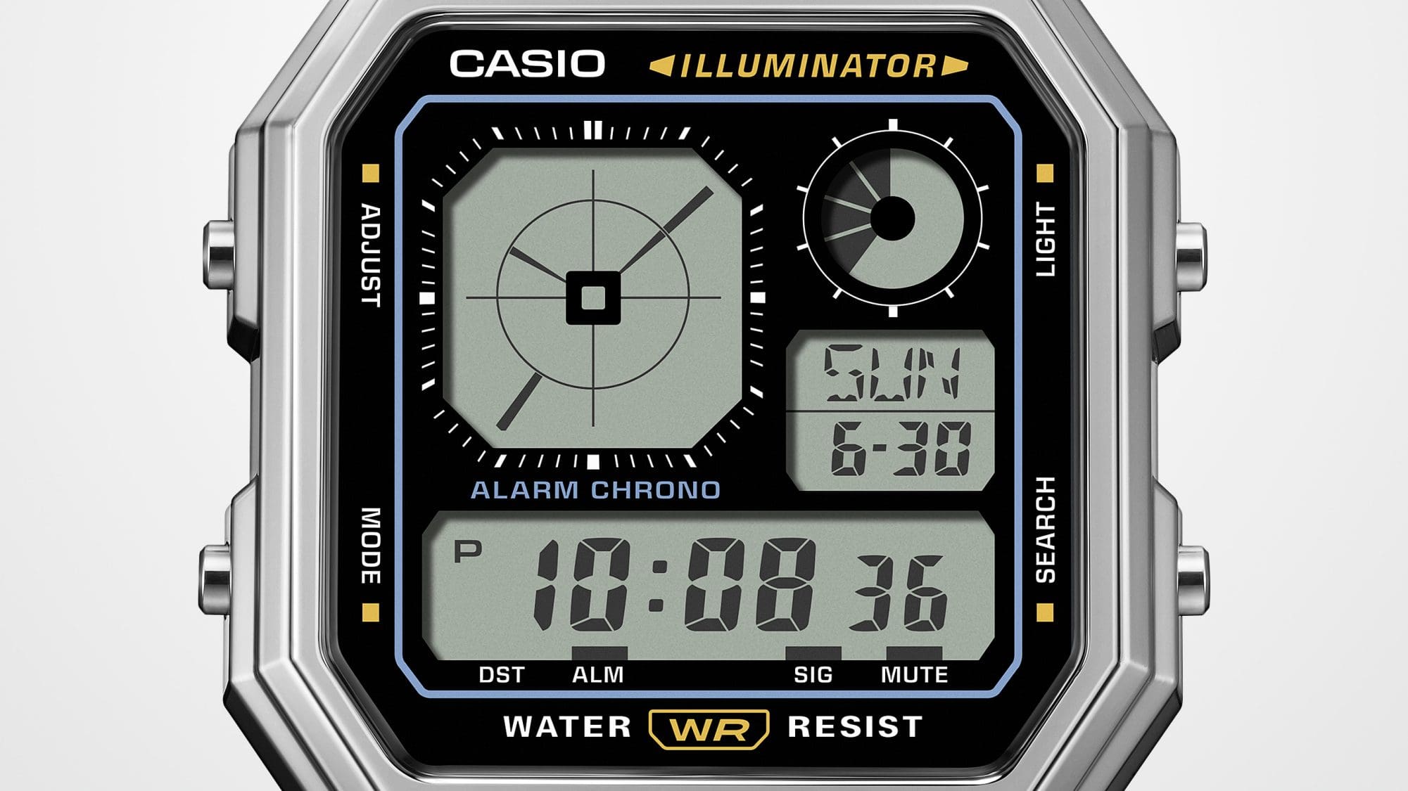A130WE-1A Primo piano del display digitale a cristalli liquidi con orologio analogico