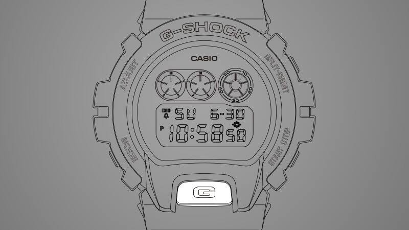 Lo schizzo di un modello della serie 6900 in grigio, il pulsante drone per la retroilluminazione è evidenziato in bianco