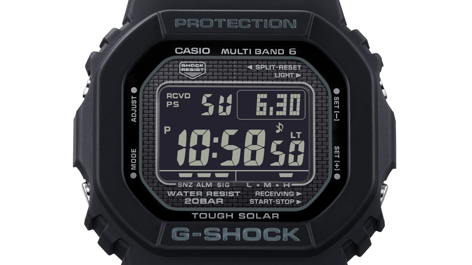 Design del quadrante dell'orologio digitale nero GW-5000 di G-SHOCK