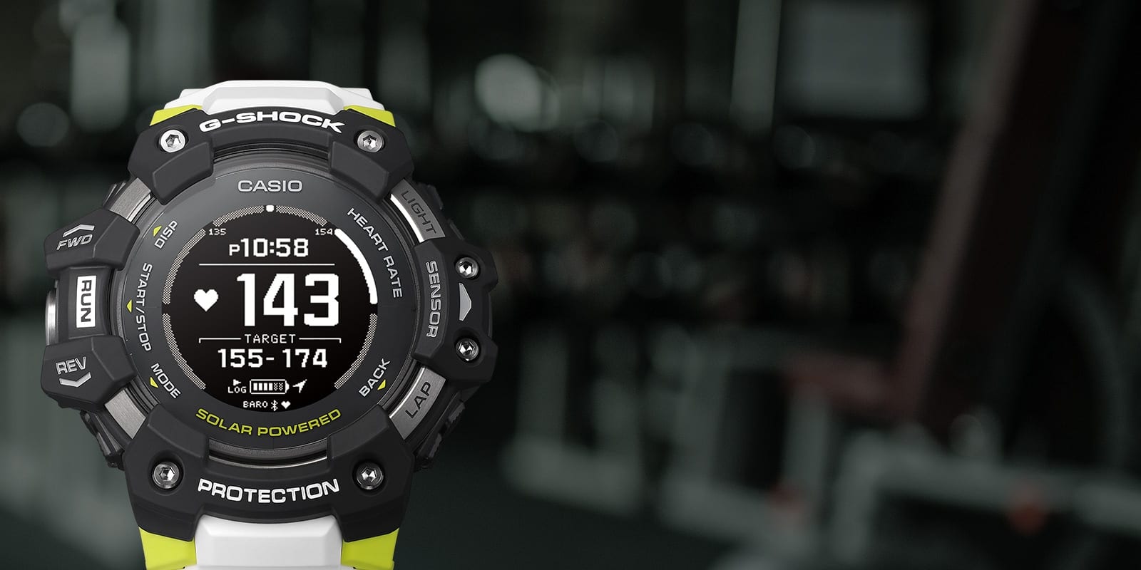Il display dell'orologio sportivo Casio G-Squad GBD-H1000-1A7 con visualizzazione della frequenza cardiaca