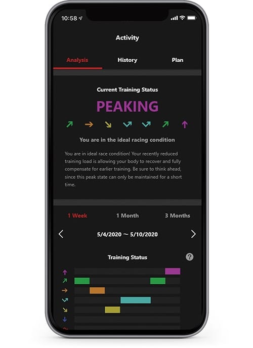 Uno smartphone visualizza i dati di analisi dell'allenamento nell'app