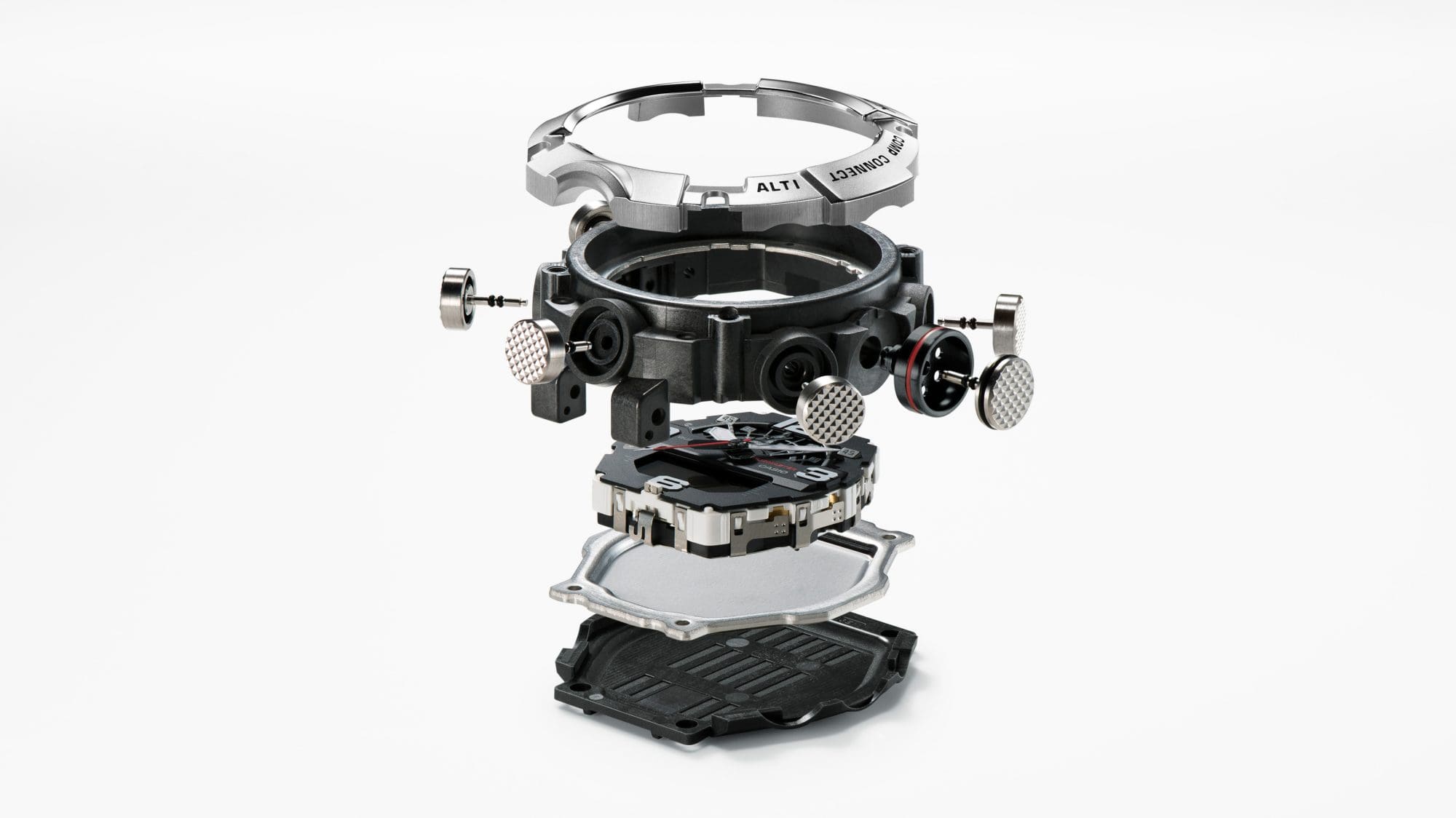 Le immagini delle parti smontate mostrano la costruzione resistente agli urti, alla polvere e al fango che utilizza materiali in carbonio