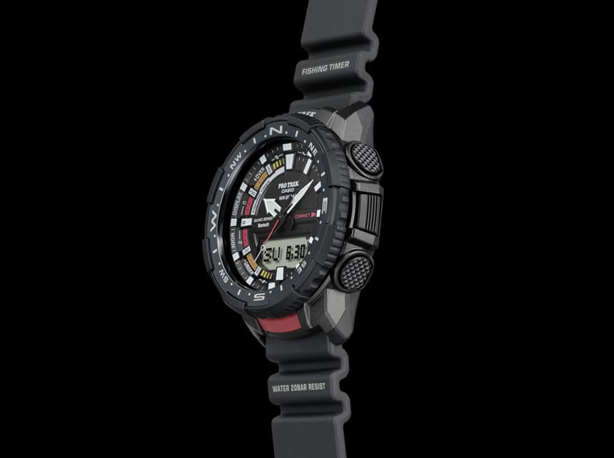 Vista laterale dell'orologio da pesca PRT-B70-1 nero