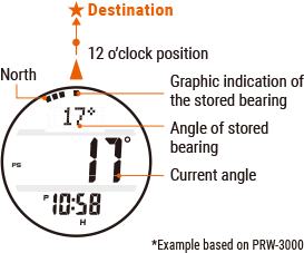 Rappresentazione della funzione di memoria della direzione della bussola su un grafico del display