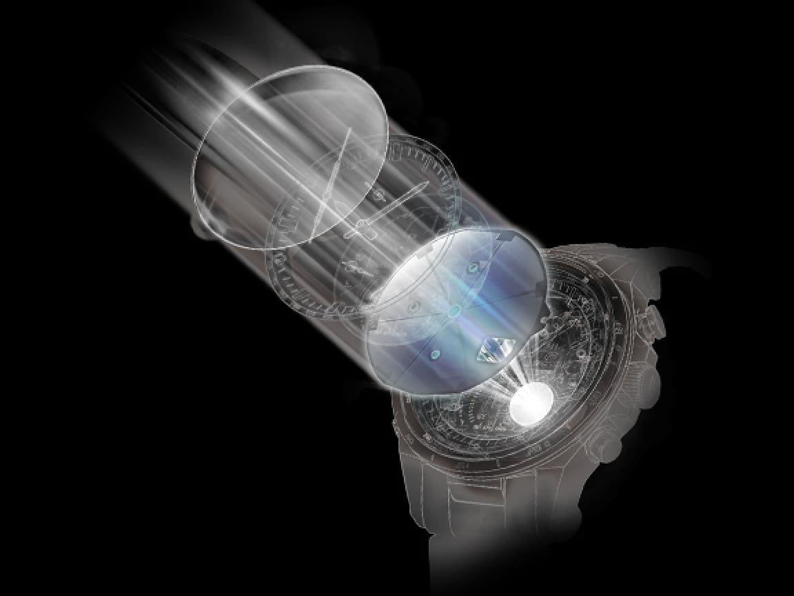 Rappresentazione dei componenti solari della cassa di un orologio solare PRG-340