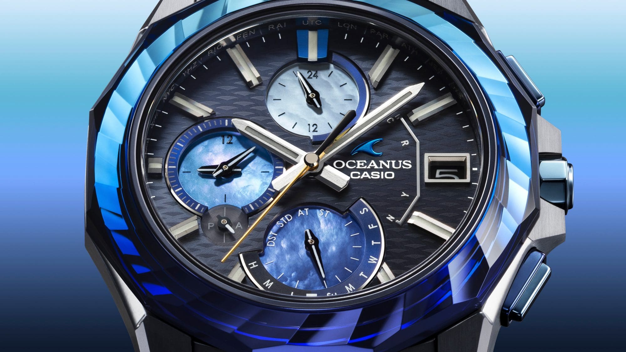 OCW-S6000APの阿波藍と白蝶貝がポイントの時計画像