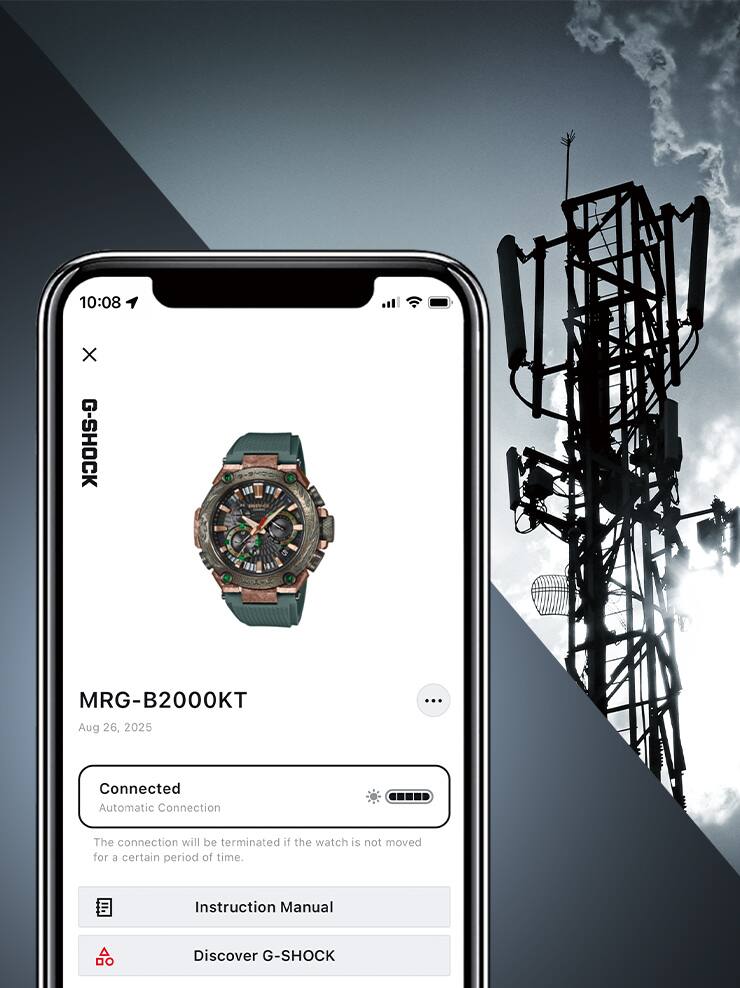 រូបភាពនាឡិកា MRG-B2000KT ដែលមានមុខងារ Bluetooth®, ទទួលម៉ោងតាមវិទ្យុ និងថាមពលពន្លឺព្រះអាទិត្យ