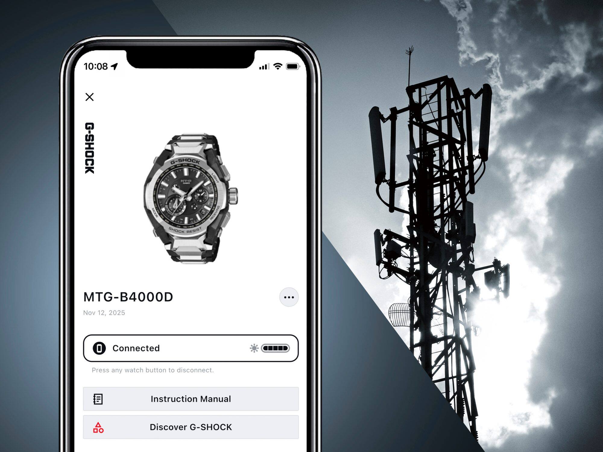 Bluetooth®지원 무선 태양열 시계인 MTG-B4000D의 이미지