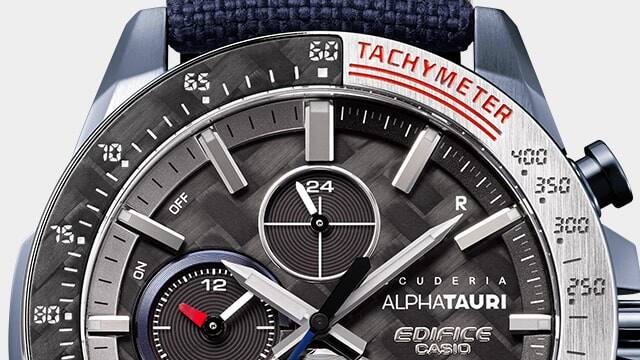 Close-up van de tachymeter belettering op de lunette
