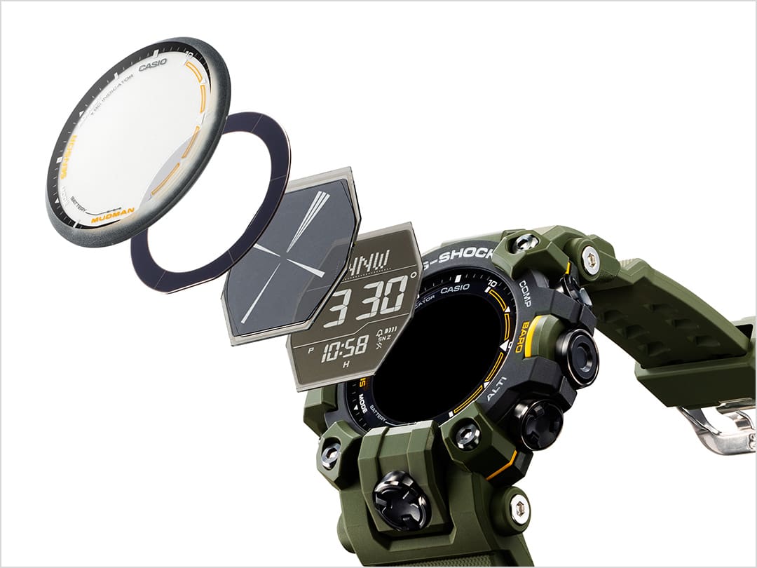 GW-9500-3 De individuele onderdelen van het display afzonderlijk van de behuizing getoond