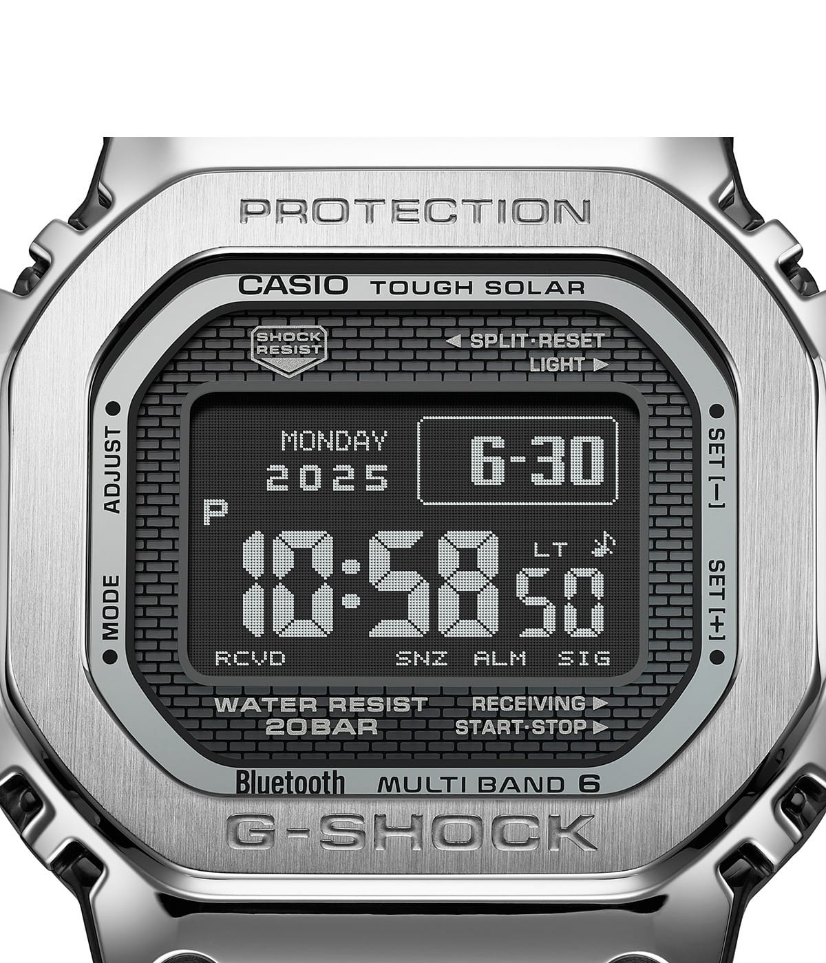 Klassieke displayweergave van de GMW-BZ5000 Type C met jaar, datum en dag