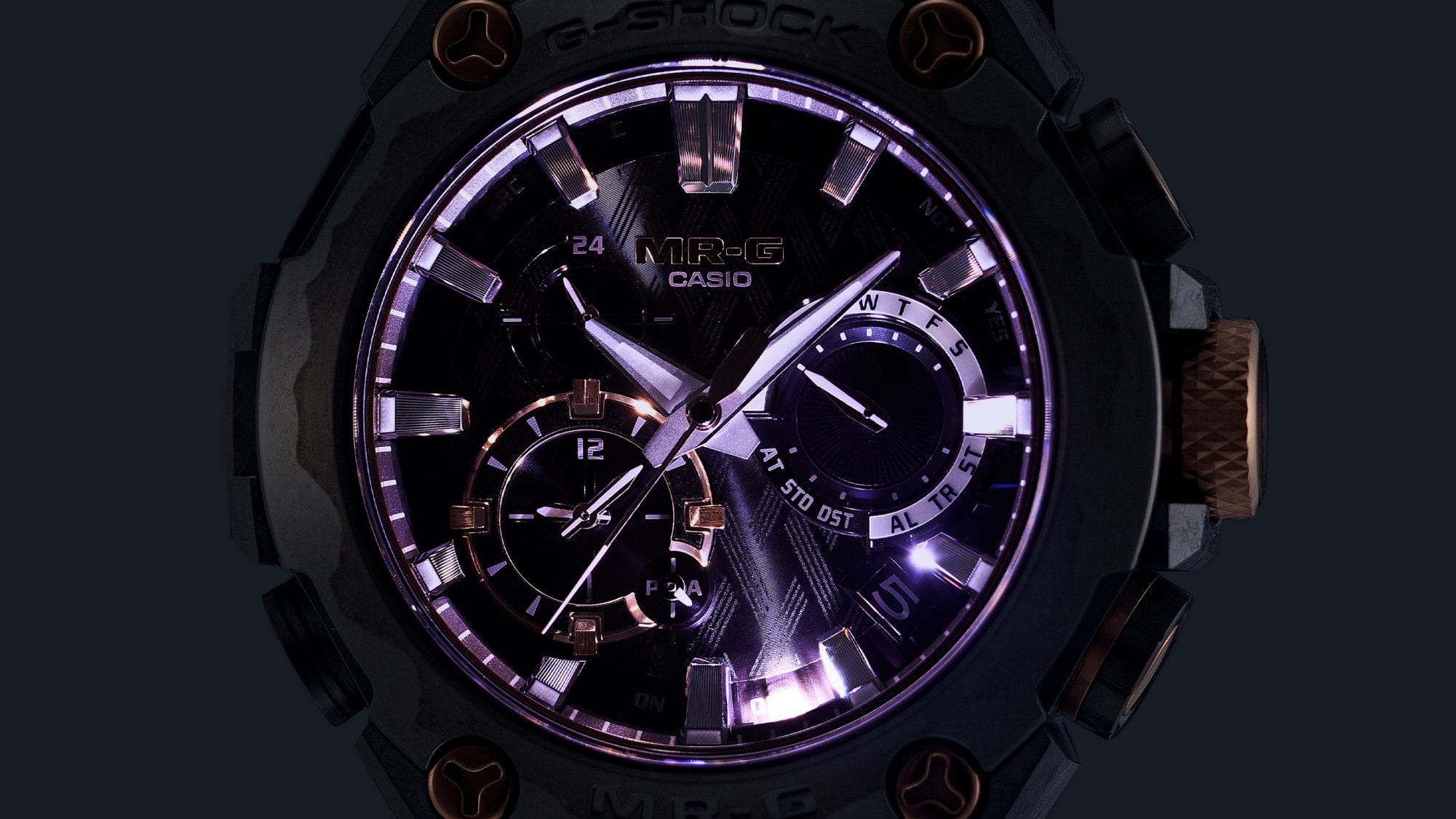Extreem heldere LED-verlichting in de kast van het MRG-B2000JS horloge.