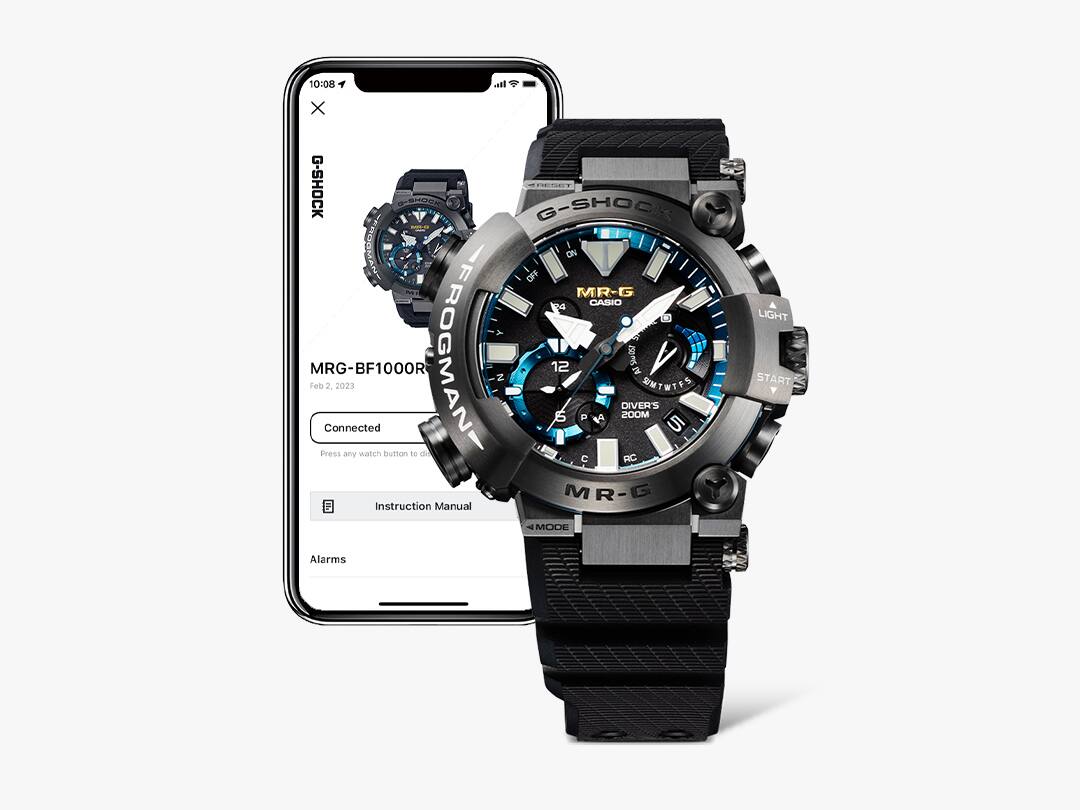 Het G-Shock Frogman MRG-BF1000R-1A Bluetooth® horloge voor een smartphone met een aangesloten display