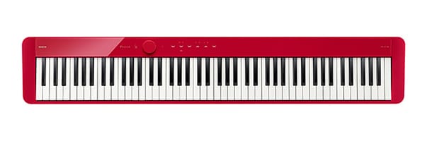 De rode digitale piano Privia PX-S1100RD van bovenaf gezien