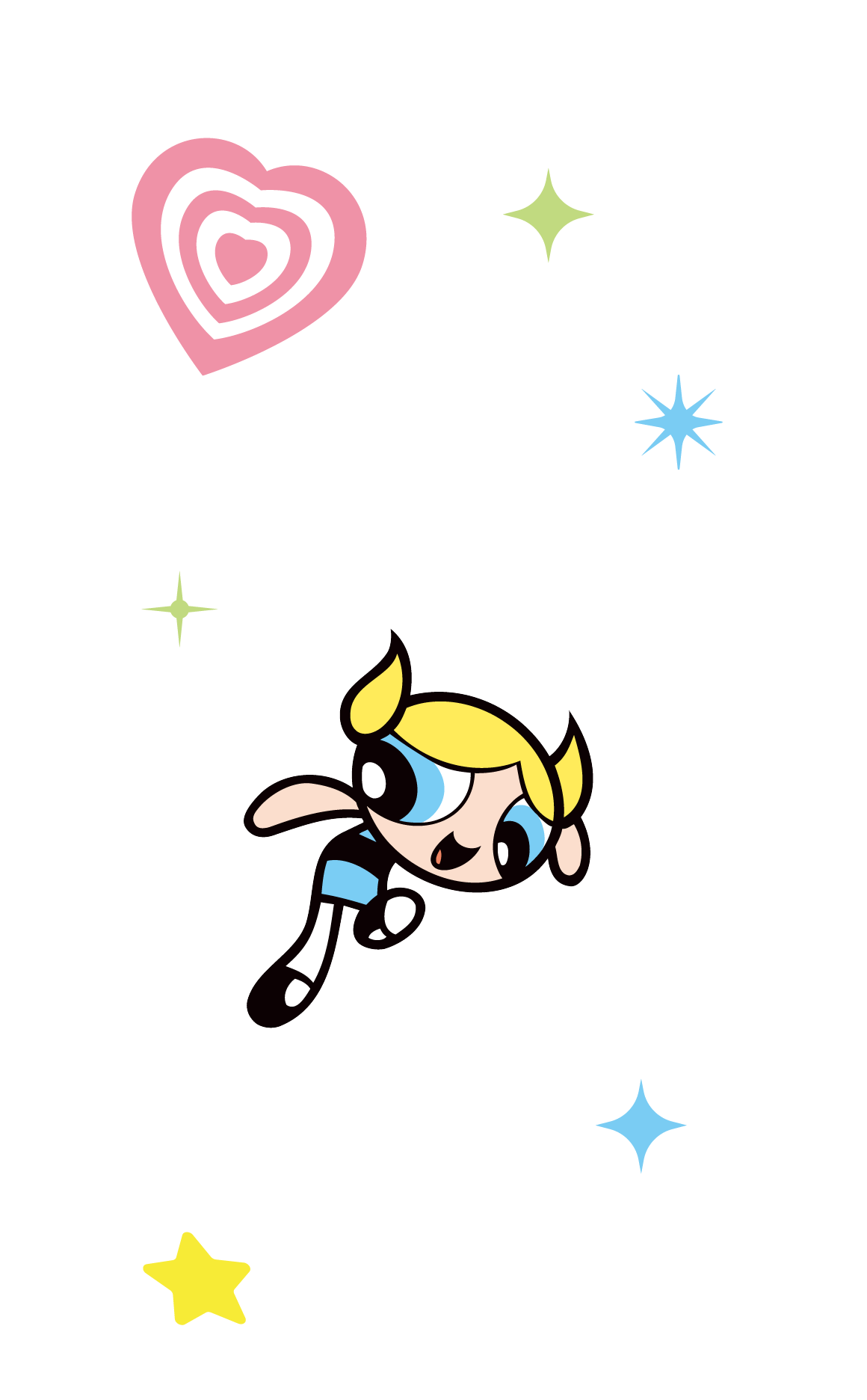 Desenho de uma Powerpuff Girl, estrelas e coração