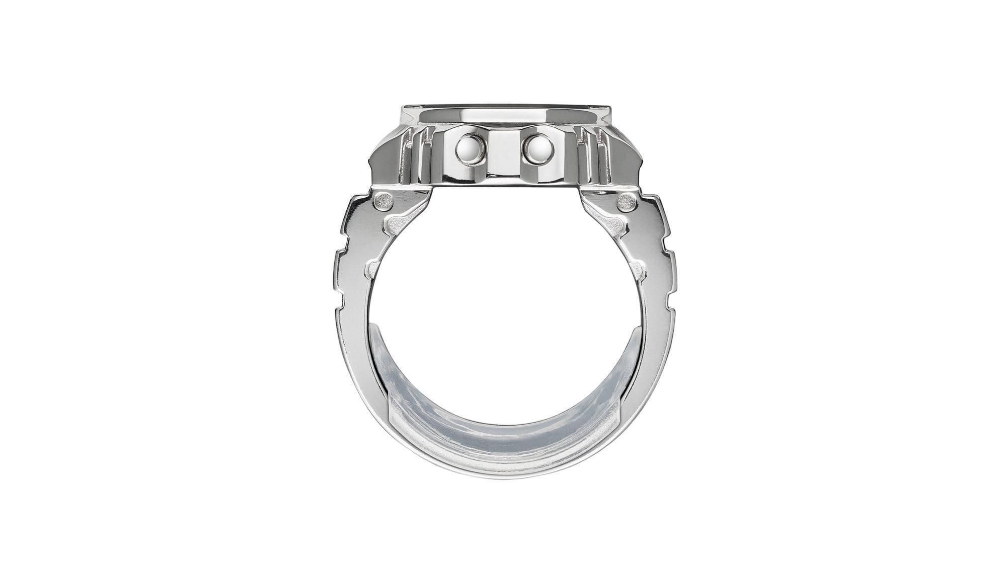 Vista lateral do relógio CASIO Ring e dos botões selecionáveis