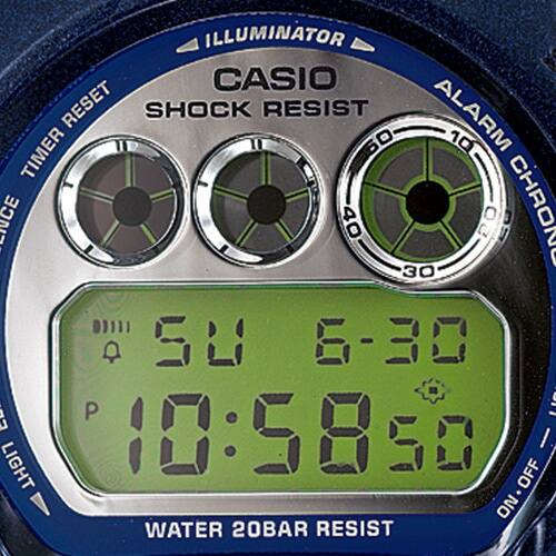 Grande plano do mostrador do relógio digital Casio G-Shock DW-6900SB-2 com mostrador espelhado 