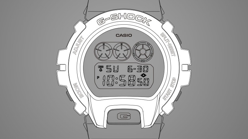 O esboço de um modelo da série 6900 em cinzento, a caixa é realçada a branco