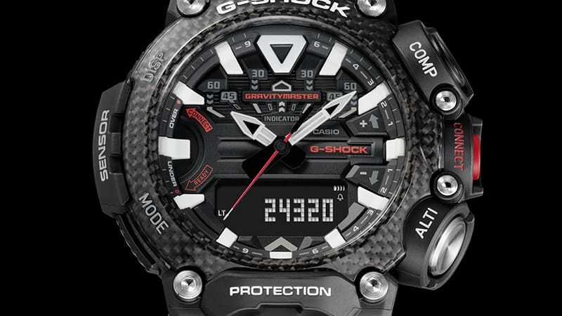 O mostrador do G-Shock Master of G GR-B200-1A apresenta os dados do pedómetro