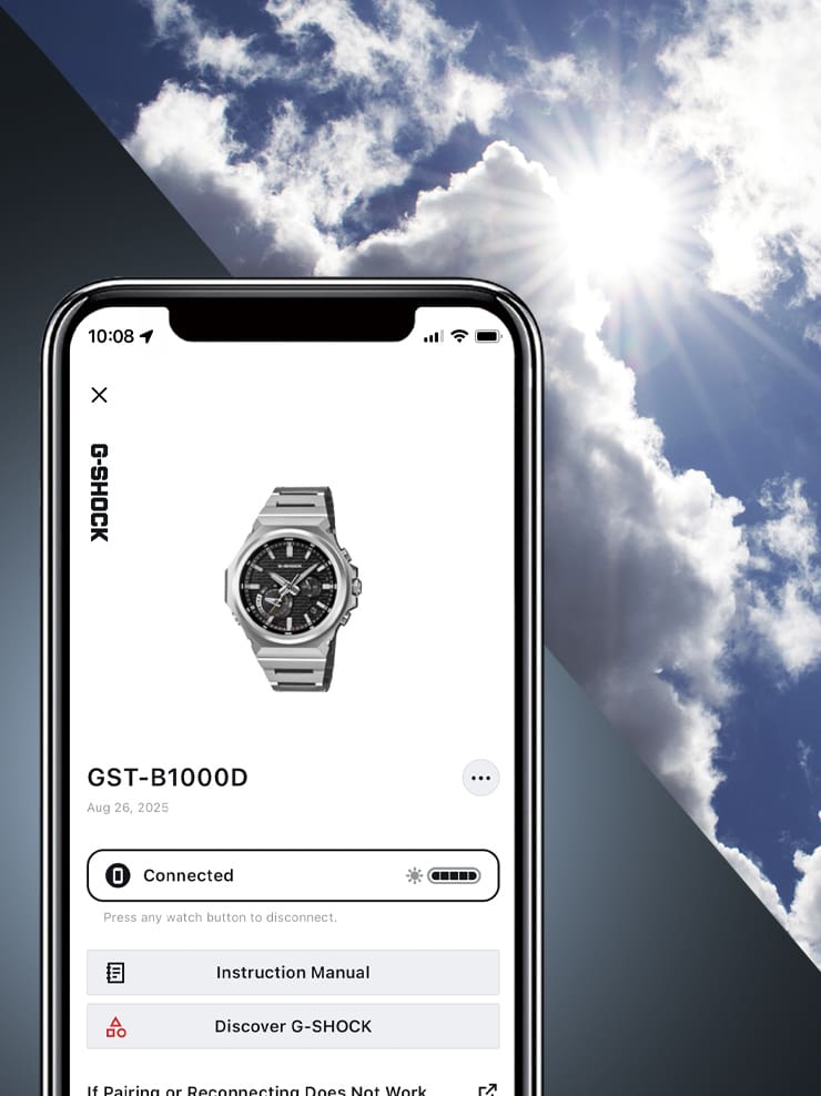 ภาพนาฬิกาที่ขับเคลื่อนด้วยแสงอาทิตย์ สามารถรับคลื่อนวิทยุได้ และมี Bluetooth® ของ GST-B1000