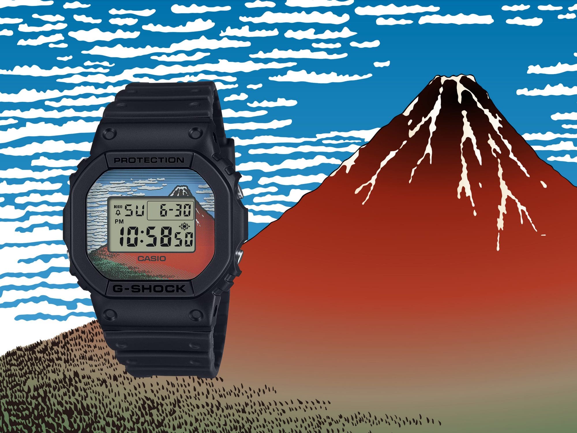 浮世繪30 哈日族必收!G-SHOCK推出「浮世繪」富嶽三十六景系列赤紅富士與藍